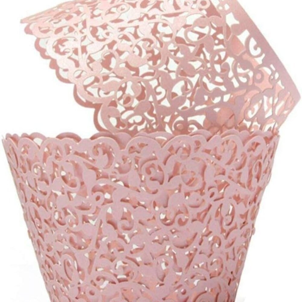 Vine Cupcake Wrappers, 60PCS Lace Cupcake Liners for Regular Sized Cupcake Pink